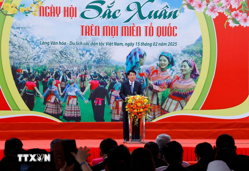 Chủ tịch nước Lương Cường phát biểu. (Ảnh: Lâm Khánh/TTXVN)