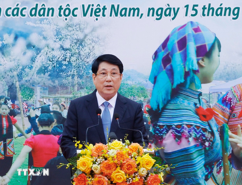 Chủ tịch nước Lương Cường phát biểu. (Ảnh: Lâm Khánh/TTXVN)