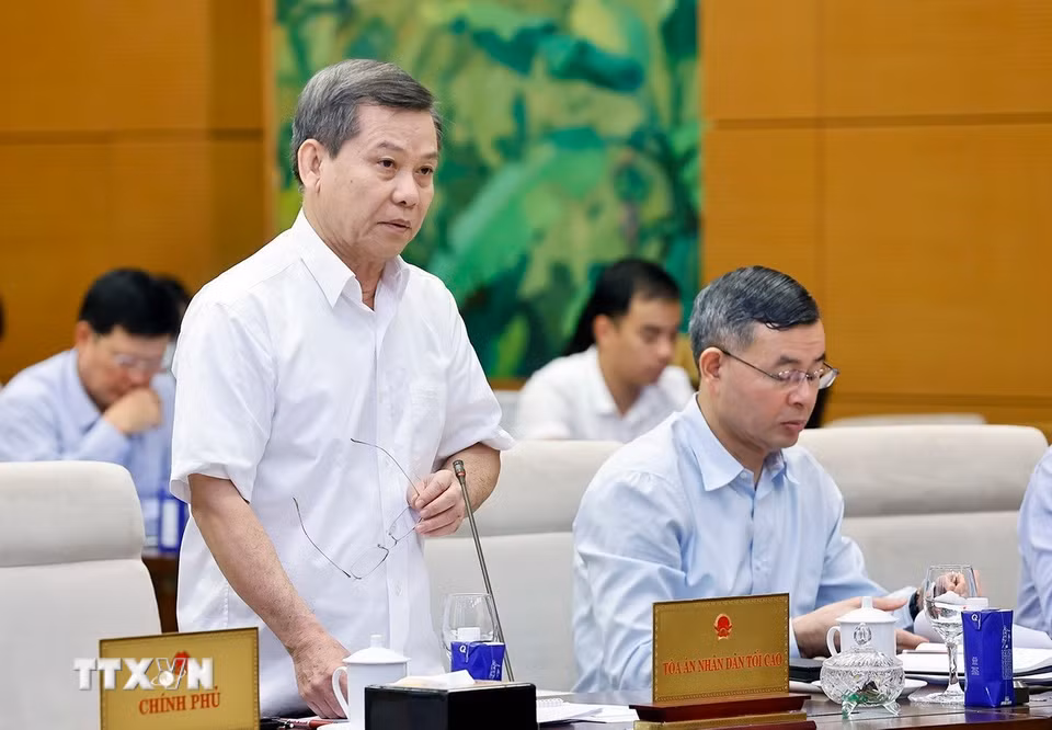 Chánh án Tòa án Nhân dân Tối cao Lê Minh Trí phát biểu. (Ảnh: Doãn Tấn/TTXVN)