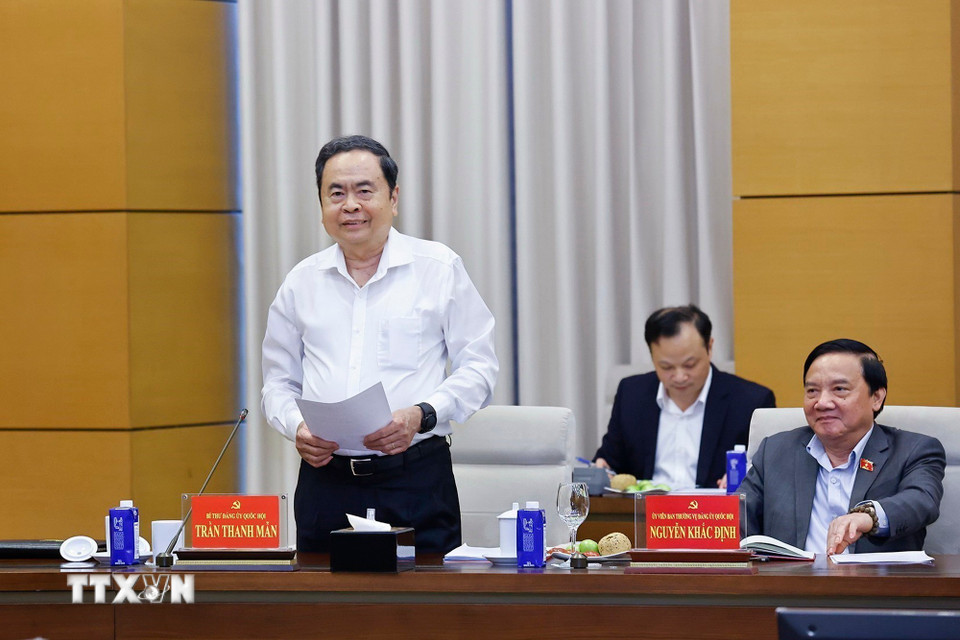 Đồng chí Trần Thanh Mẫn, Ủy viên Bộ Chính trị, Bí thư Đảng ủy Quốc hội, Chủ tịch Quốc hội phát biểu ý kiến. (Ảnh: Doãn Tấn/TTXVN)