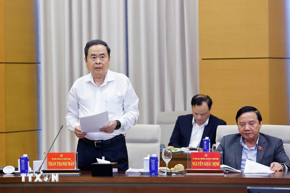Đồng chí Trần Thanh Mẫn, Ủy viên Bộ Chính trị, Bí thư Đảng ủy Quốc hội, Chủ tịch Quốc hội phát biểu ý kiến. (Ảnh: Doãn Tấn/TTXVN)