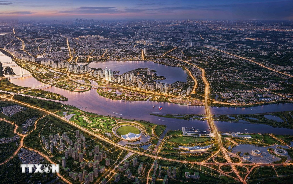 Đây là 1 trong 234 công trình trọng điểm trên cả nước đồng loạt khởi công, khánh thành, thông xe kỹ thuật chào mừng Đại hội đại biểu toàn quốc lần thứ XIV của Đảng. (Ảnh: Phan Phương/TTXVN)