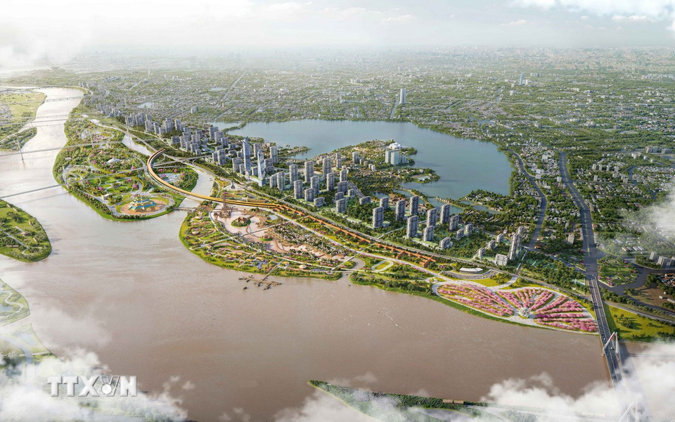 Dự án dự kiến hoàn thành vào dịp kỷ niệm 100 năm ngày thành lập Đảng (03/02/2030), góp phần tạo môi trường xanh, sạch, đẹp, cải thiện cảnh quan đô thị và nâng cao chất lượng sống của người dân Thủ đô Hà Nội. (Ảnh: Phan Phương/TTXVN)
