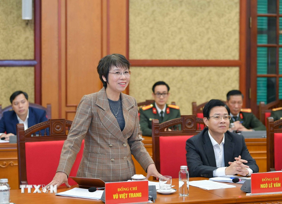 Đồng chí Vũ Việt Trang, Tổng Giám đốc Thông tấn xã Việt Nam phát biểu tại cuộc họp. (Ảnh: Phương Hoa/TTXVN)