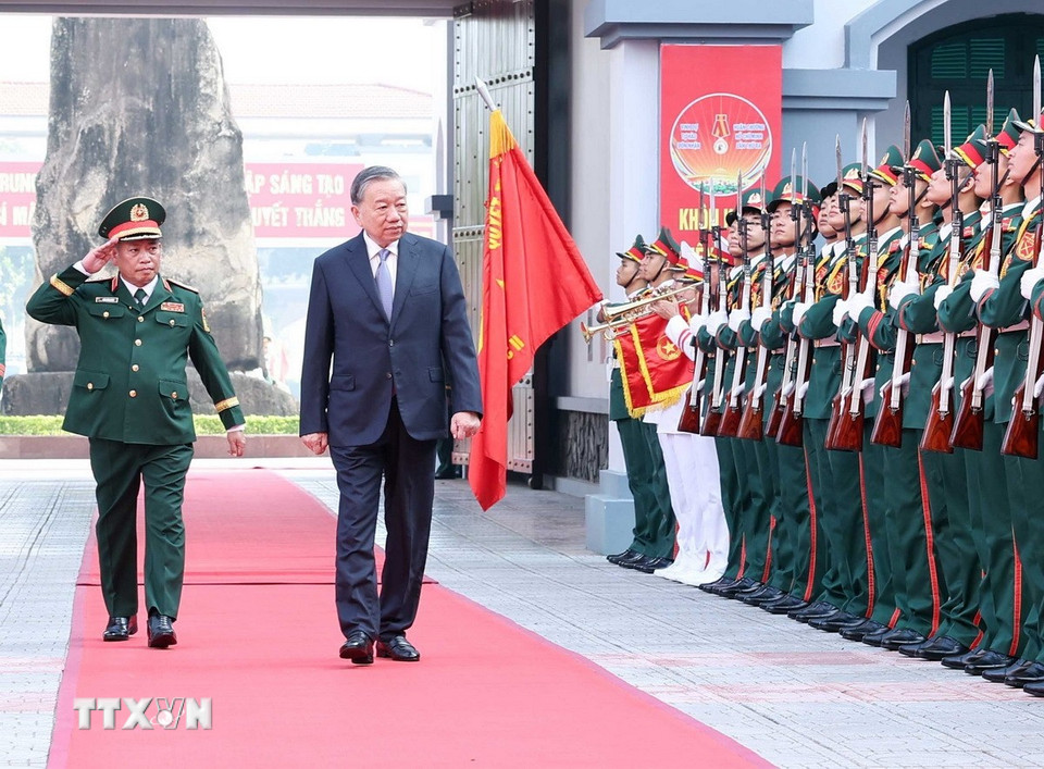 Tổng Bí thư Tô Lâm, Bí thư Quân ủy Trung ương đến dự Lễ kỷ niệm. (Ảnh: Thống Nhất/TTXVN)