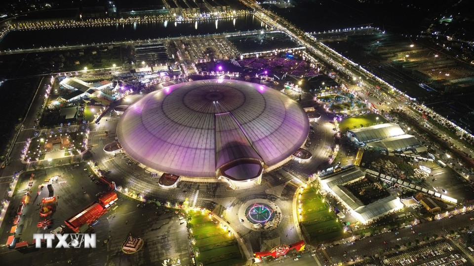 Trung tâm Triển lãm quốc gia (Đông Anh, Hà Nội) do Tập đoàn Vingroup xây dựng phục vụ Triển lãm “80 năm Hành trình Độc lập - Tự do - Hạnh phúc”. (Ảnh: Quốc Khánh/TTXVN)