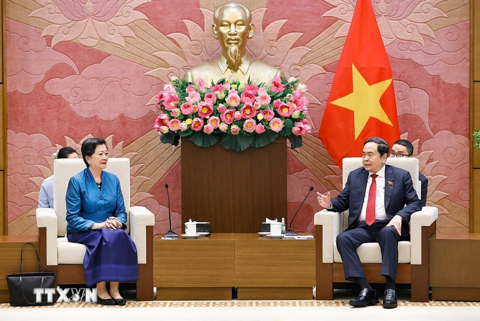 Chủ tịch Quốc hội Trần Thanh Mẫn tiếp Đại sứ Vương quốc Campuchia tại Việt Nam Chea Kimtha đến chào từ biệt nhân dịp kết thúc nhiệm kỳ công tác. (Ảnh: Doãn Tấn/TTXVN)