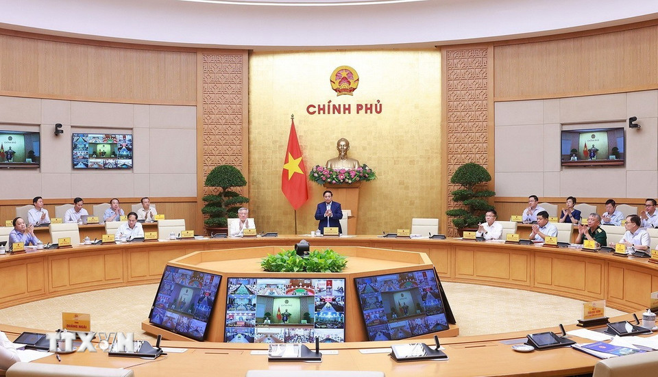 Thủ tướng Phạm Minh Chính chủ trì Phiên họp Chính phủ thường kỳ tháng 9 năm 2025, trực tuyến đến các địa phương. (Ảnh: Dương Giang/TTXVN)