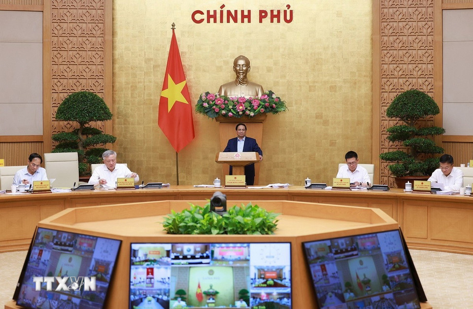 Thủ tướng Phạm Minh Chính kết luận Phiên họp Chính phủ thường kỳ tháng 9 năm 2025. (Ảnh: Dương Giang/TTXVN)