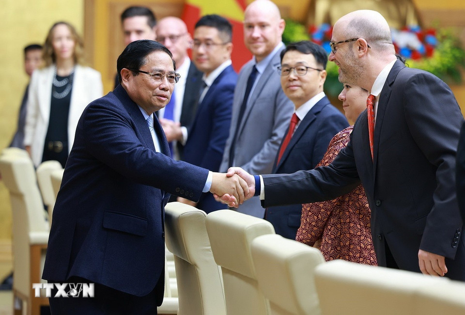 Thủ tướng Phạm Minh Chính gặp đại diện các doanh nghiệp Hoa Kỳ. (Ảnh: Dương Giang/TTXVN)
