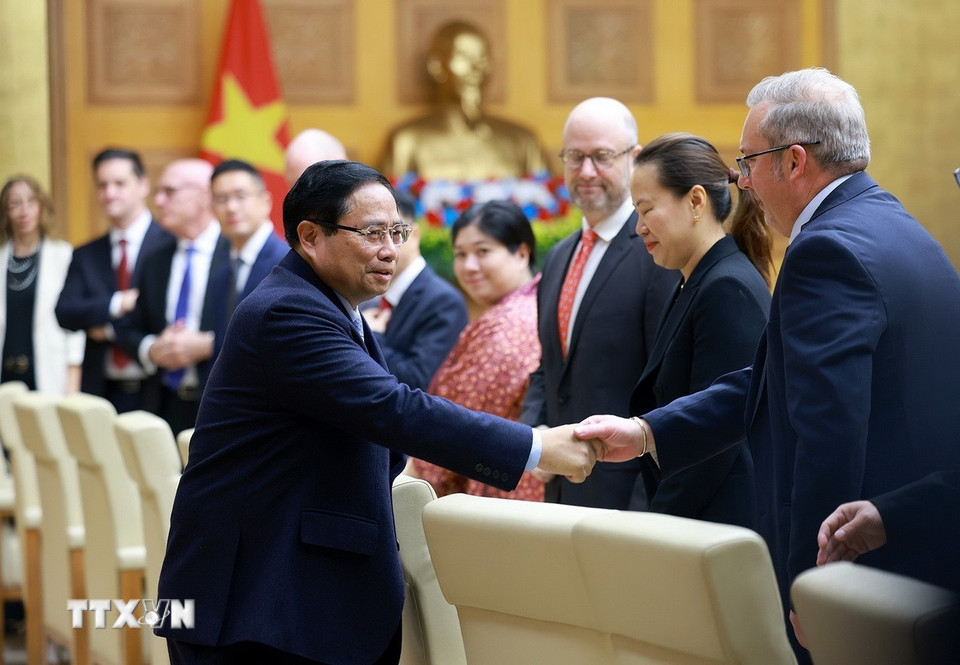 Thủ tướng Phạm Minh Chính gặp đại diện các doanh nghiệp Hoa Kỳ. (Ảnh: Dương Giang/TTXVN)