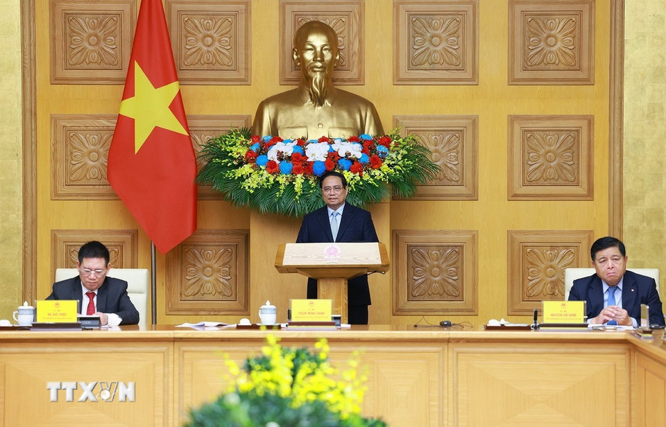 Thủ tướng Phạm Minh Chính phát biểu tại cuộc Tọa đàm với các doanh nghiệp Hoa Kỳ. (Ảnh: Dương Giang/TTXVN)