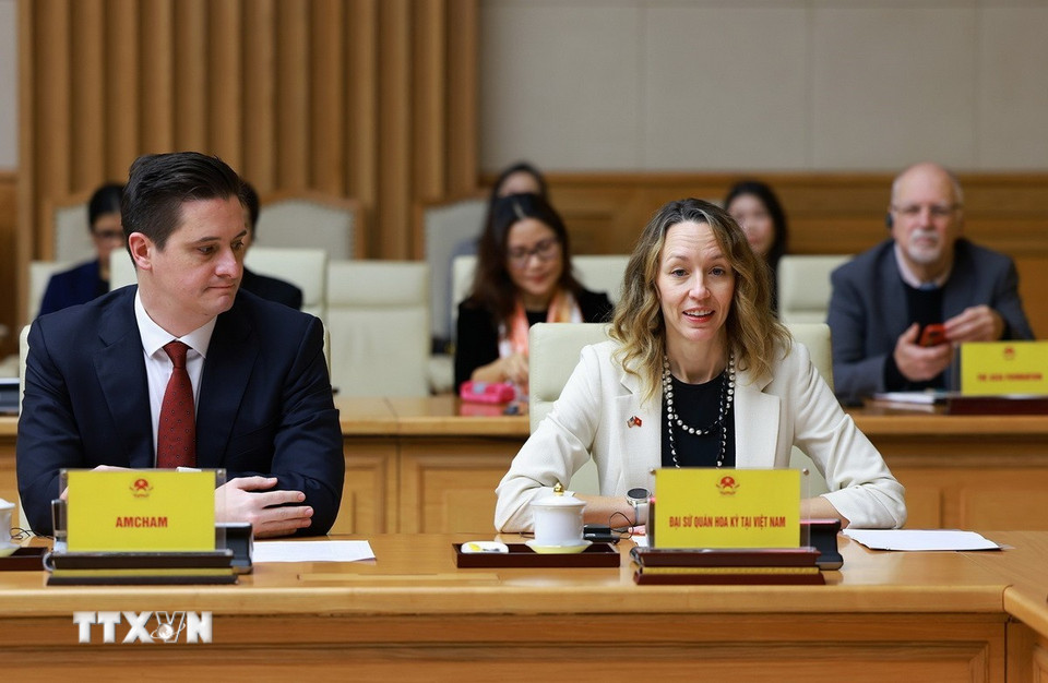 Đại diện Đại sứ quán Hoa Kỳ tại Việt Nam phát biểu tại tọa đàm. (Ảnh: Dương Giang/TTXVN)