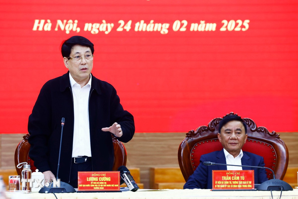 Chủ tịch nước Lương Cường phát biểu chỉ đạo. (Ảnh: Lâm Khánh/TTXVN)