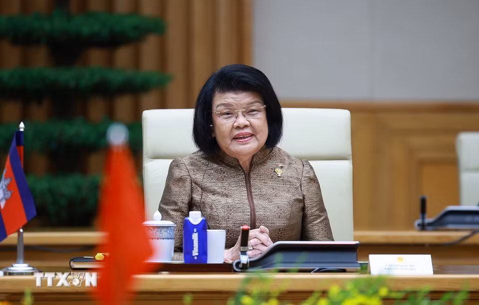 Chủ tịch Quốc hội Campuchia Samdech Khuon Sudary phát biểu. (Ảnh: Dương Giang/TTXVN)