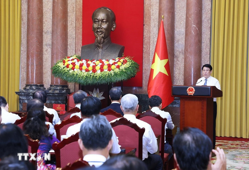 Chủ tịch nước Lương Cường phát biểu. (Ảnh: Lâm Khánh/ TTXVN)