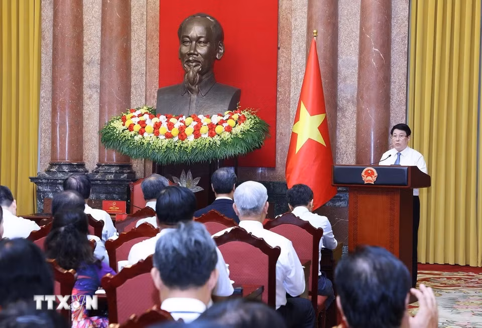 Chủ tịch nước Lương Cường phát biểu. (Ảnh: Lâm Khánh/ TTXVN)