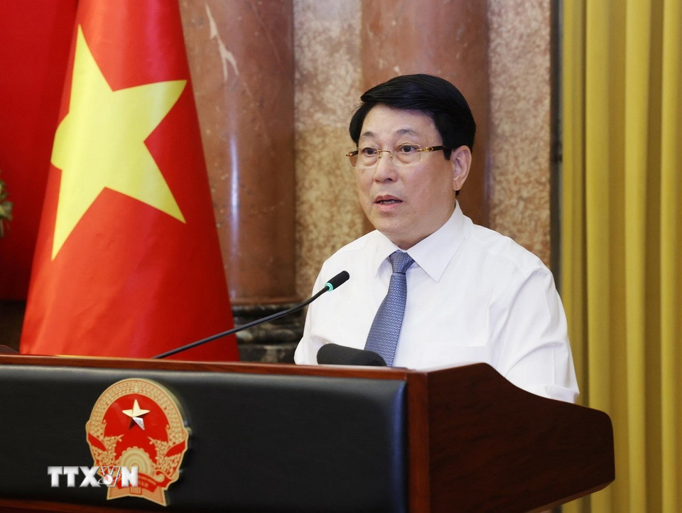 Chủ tịch nước Lương Cường phát biểu. (Ảnh: Lâm Khánh/ TTXVN)