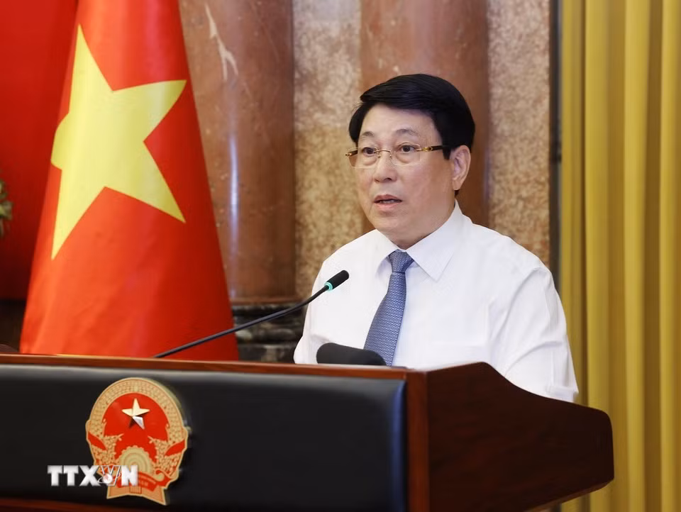 Chủ tịch nước Lương Cường phát biểu. (Ảnh: Lâm Khánh/ TTXVN)