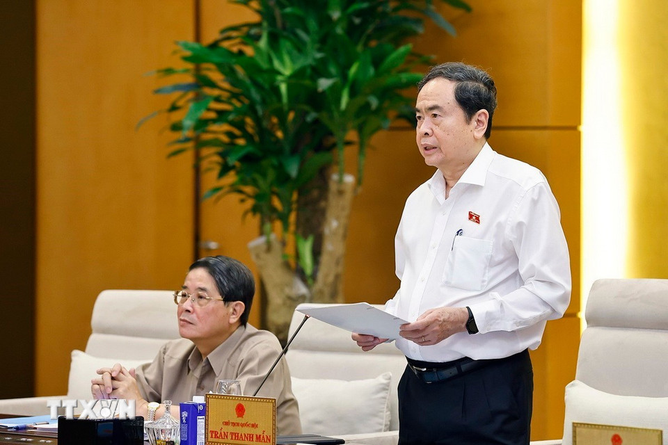 Chủ tịch Quốc hội Trần Thanh Mẫn phát biểu khai mạc phiên họp. (Ảnh: Doãn Tấn/ TTXVN)