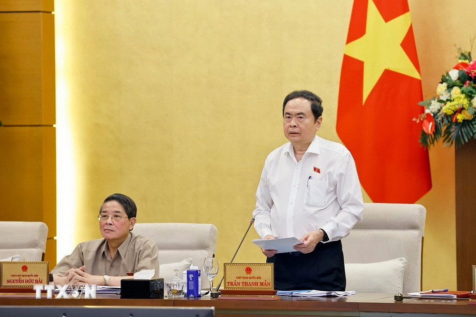 Chủ tịch Quốc hội Trần Thanh Mẫn phát biểu khai mạc phiên họp. (Ảnh: Doãn Tấn/ TTXVN)