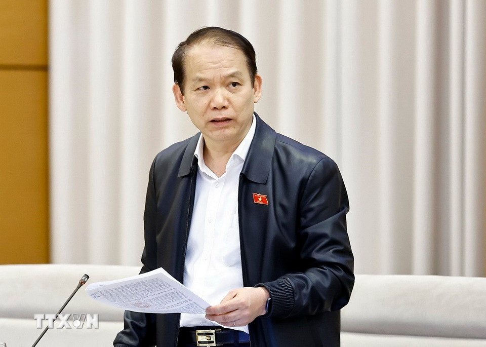 Chủ nhiệm Ủy ban Pháp luật của Quốc hội Hoàng Thanh Tùng phát biểu. (Ảnh: Doãn Tấn/TTXVN)