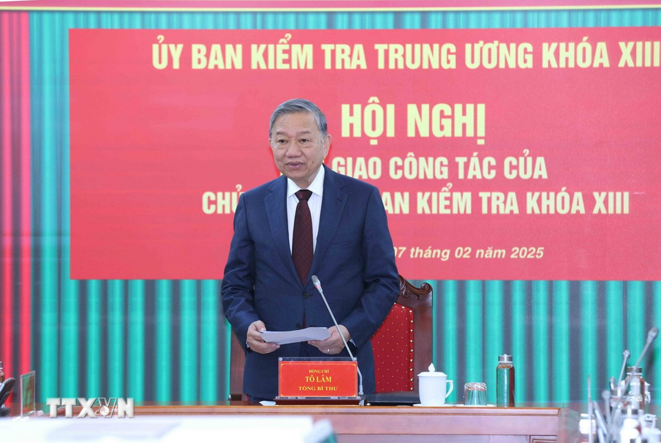 Tổng Bí thư Tô Lâm phát biểu chỉ đạo Hội nghị. (Ảnh: Phương Hoa/TTXVN)