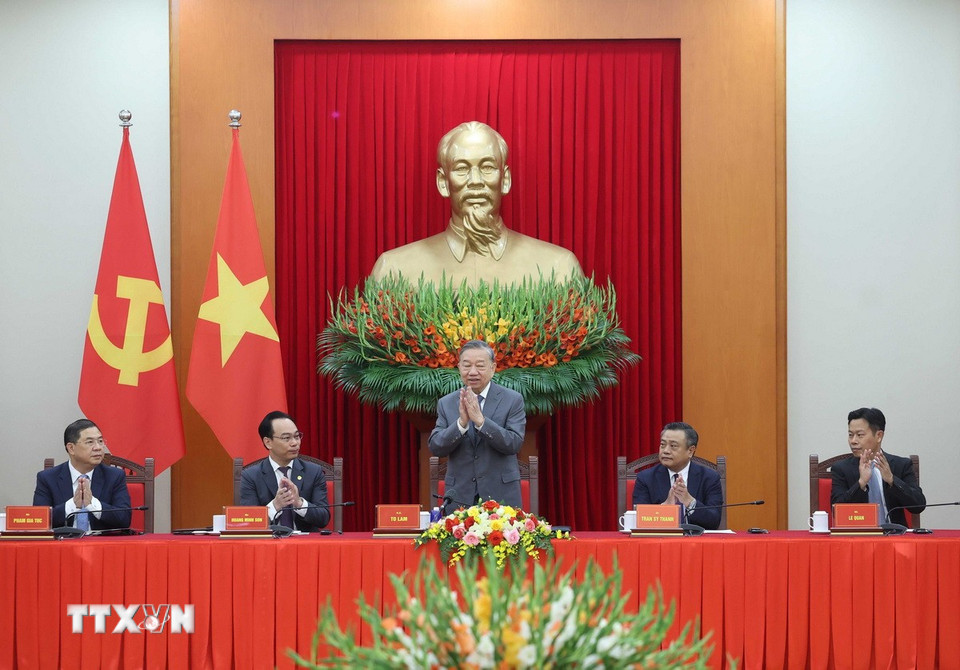 Tổng Bí thư Tô Lâm tại buổi tiếp Đoàn đại biểu tham dự Hội thảo quốc tế Việt Nam học lần thứ 7. (Ảnh: Thống Nhất/TTXVN)