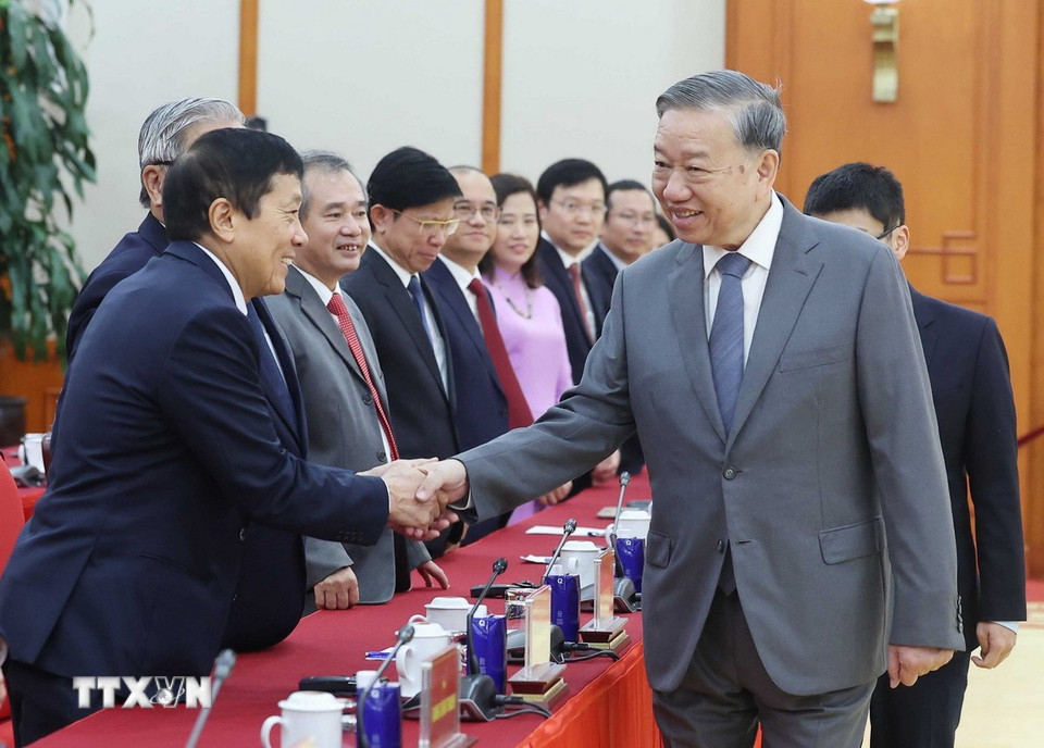 Tổng Bí thư Tô Lâm và các đại biểu. (Ảnh: Thống Nhất/ TTXVN)