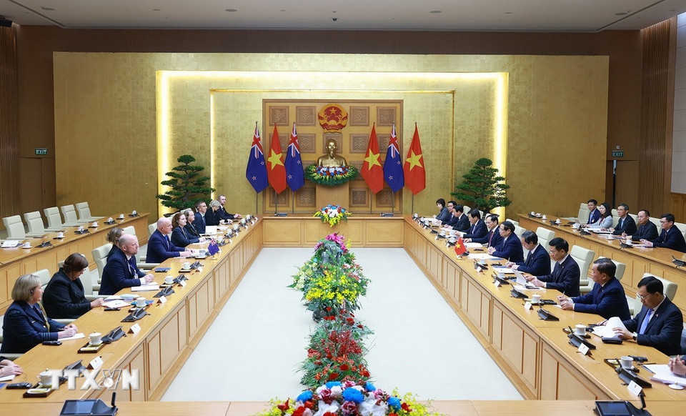 Quang cảnh buổi hội đàm. (Ảnh: Dương Giang/TTXVN)