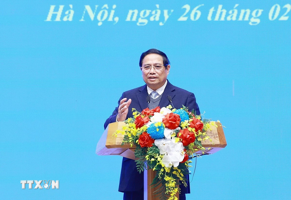 Thủ tướng Phạm Minh Chính phát biểu tại cuộc gặp gỡ báo chí. (Ảnh: Dương Giang/TTXVN)