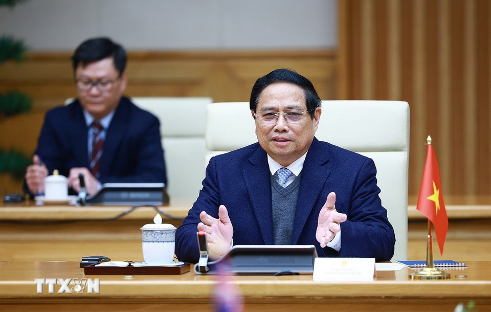 Thủ tướng Phạm Minh Chính phát biểu tại cuộc hội đàm với Thủ tướng New Zealand Christopher Luxon. (Ảnh: Dương Giang/TTXVN)