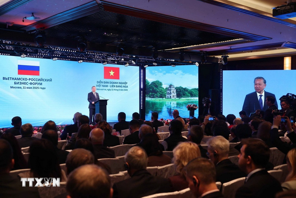 Tổng Bí thư Tô Lâm phát biểu tại Diễn đàn Doanh nghiệp Việt Nam-Liên bang Nga. (Ảnh: Thống Nhất/TTXVN)