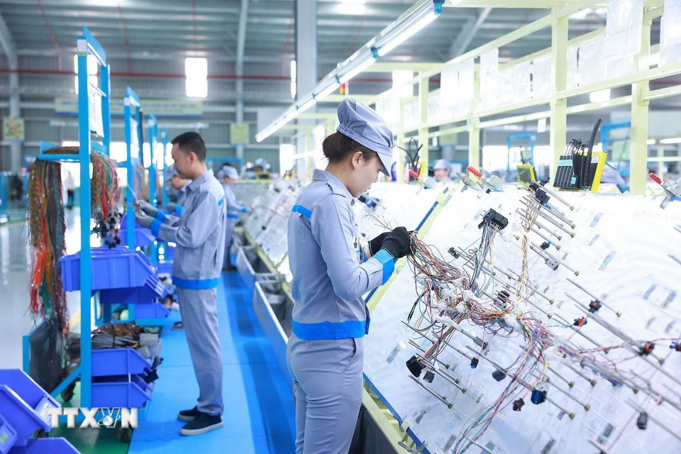 Dây chuyền lắp ráp hệ thống dây điện ôtô của Tập đoàn THACO. (Ảnh: Dương Giang/TTXVN)