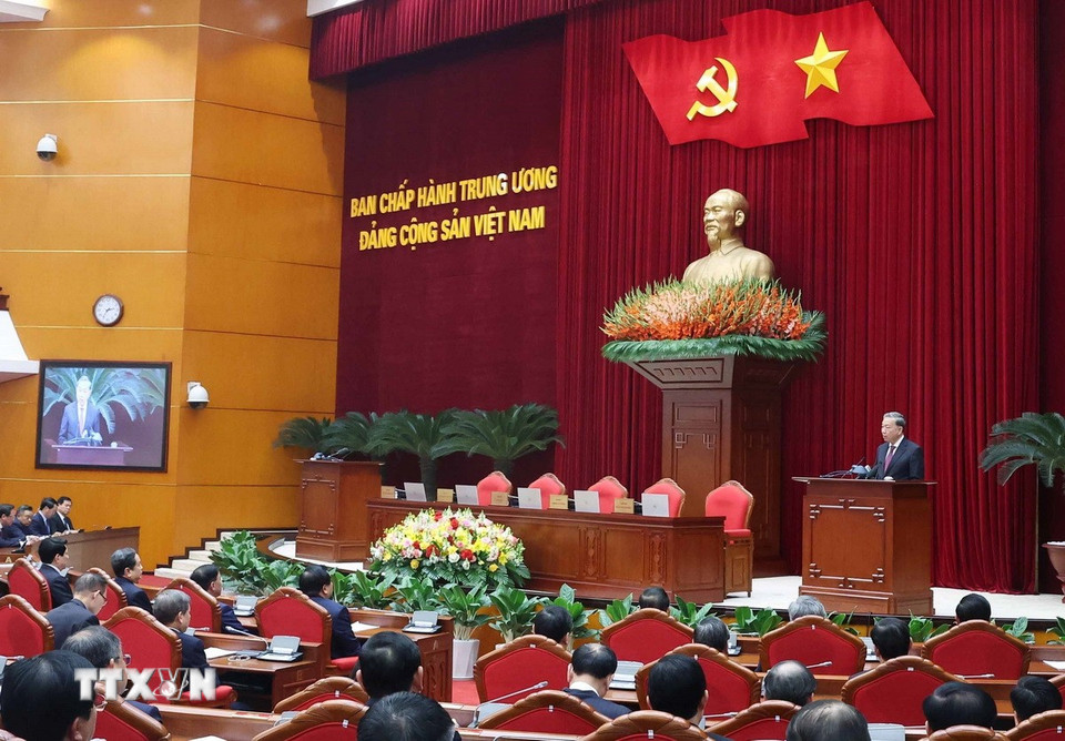 Tổng Bí thư Tô Lâm phát biểu bế mạc Hội nghị Ban Chấp hành Trung ương Đảng khóa XIII. (Ảnh: Thống Nhất/TTXVN)