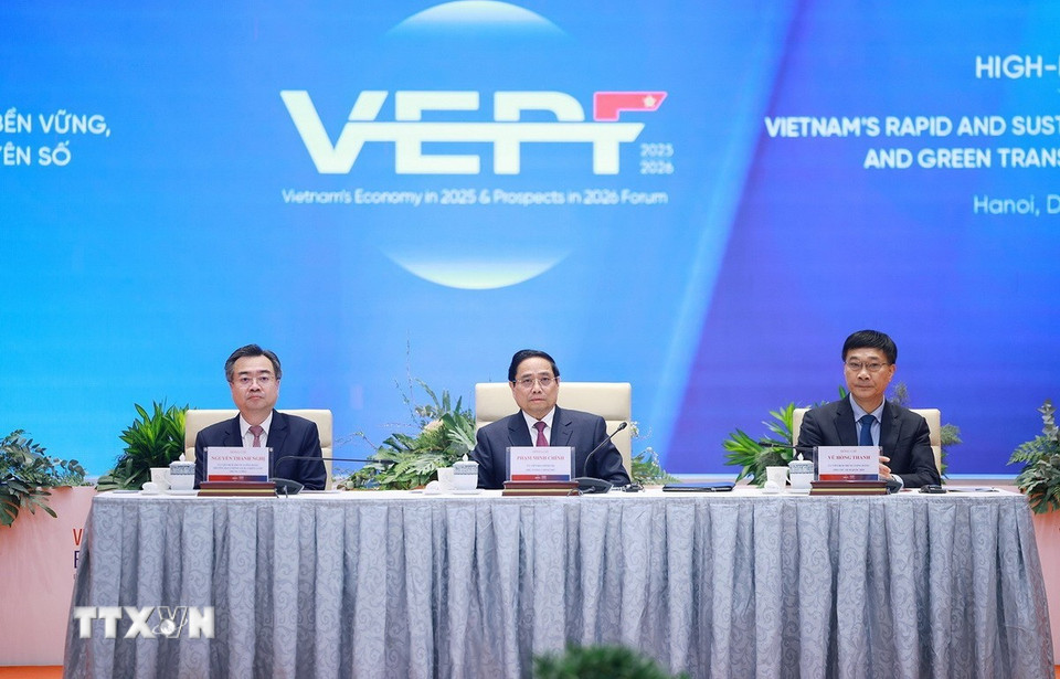 Thủ tướng Phạm Minh Chính dự Diễn đàn Kinh tế Việt Nam 2025, triển vọng 2026. (Ảnh: Dương Giang/TTXVN)