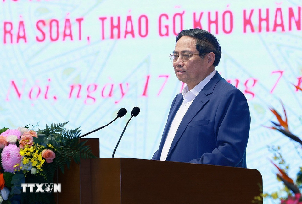Thủ tướng Phạm Minh Chính phát biểu chỉ đạo. (Ảnh: Dương Giang/TTXVN)