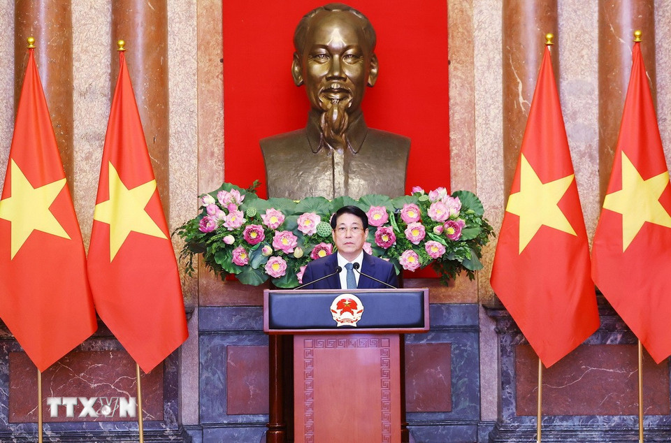 Chủ tịch nước Lương Cường phát biểu. (Ảnh: Lâm Khánh/ TTXVN)