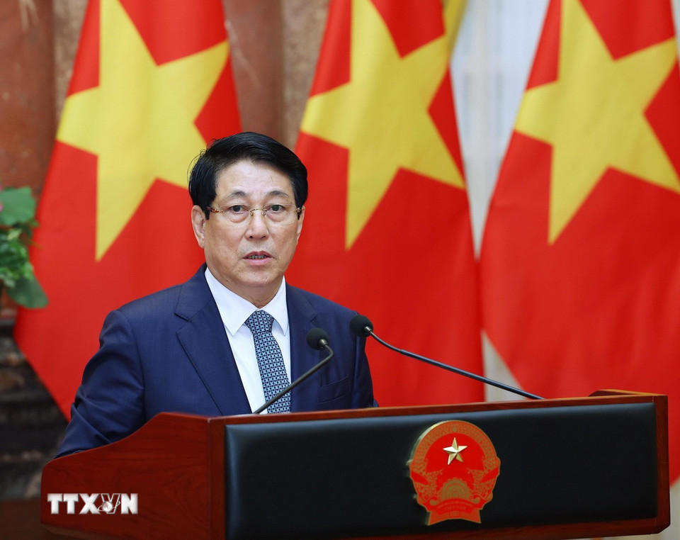 Chủ tịch nước Lương Cường phát biểu. (Ảnh: Lâm Khánh/ TTXVN)