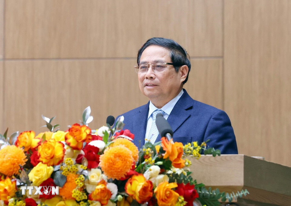 Thủ tướng Phạm Minh Chính phát biểu chỉ đạo tại Hội nghị Công an toàn quốc lần thứ 80. (Ảnh: Dương Giang/TTXVN)