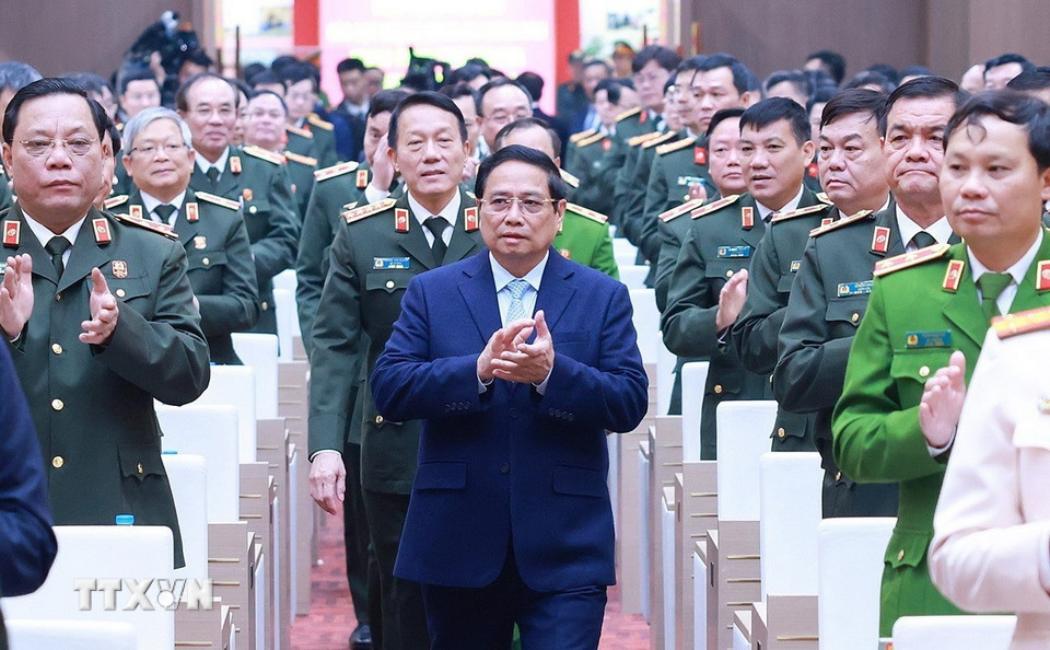 Thủ tướng Phạm Minh Chính đến dự Hội nghị Công an toàn quốc lần thứ 80. (Ảnh: Dương Giang/TTXVN)