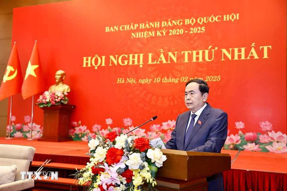 Bí thư Đảng ủy, Chủ tịch Quốc hội Trần Thanh Mẫn phát biểu khai mạc hội nghị. (Ảnh: Doãn Tấn/TTXVN)