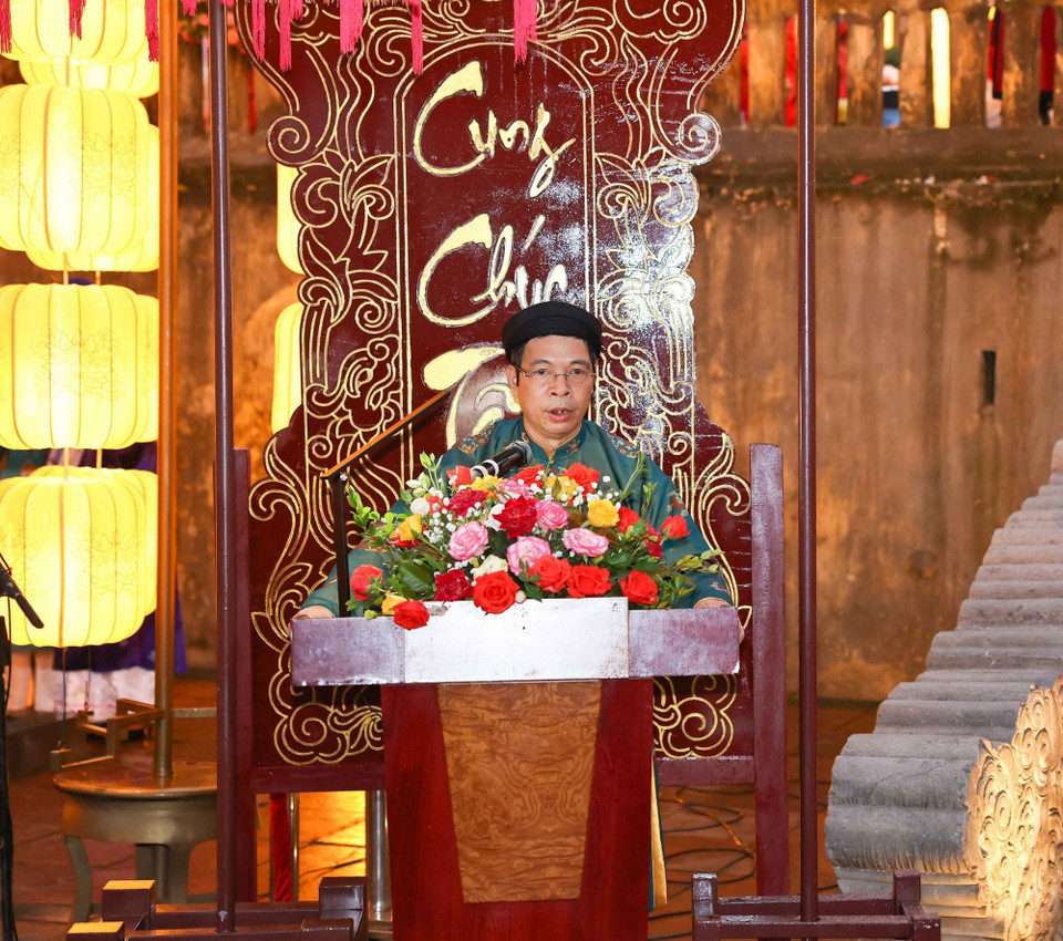 Giám đốc Trung tâm Bảo tồn di sản Thăng Long-Hà Nội Nguyễn Thanh Quang phát biểu. (Ảnh: Thanh Tùng/TTXVN)