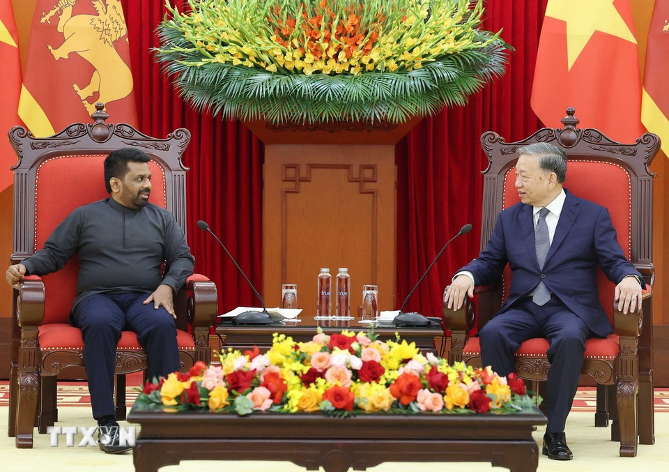 Tổng Bí thư Tô Lâm tiếp Tổng thống Sri Lanka Anura Kumara Dissanayaka. (Ảnh: Thống Nhất/TTXVN)