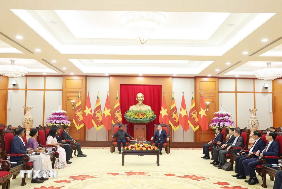 Tổng Bí thư Tô Lâm tiếp Tổng thống Sri Lanka Anura Kumara Dissanayaka. (Ảnh: Thống Nhất/TTXVN)