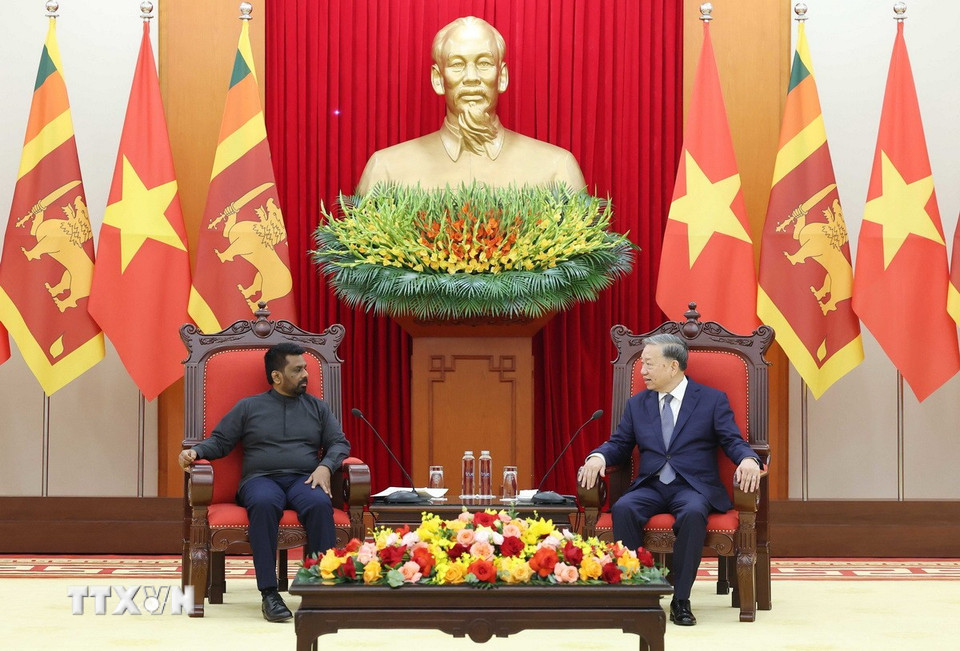 Tổng Bí thư Tô Lâm tiếp Tổng thống Sri Lanka Anura Kumara Dissanayaka. (Ảnh: Thống Nhất/TTXVN)