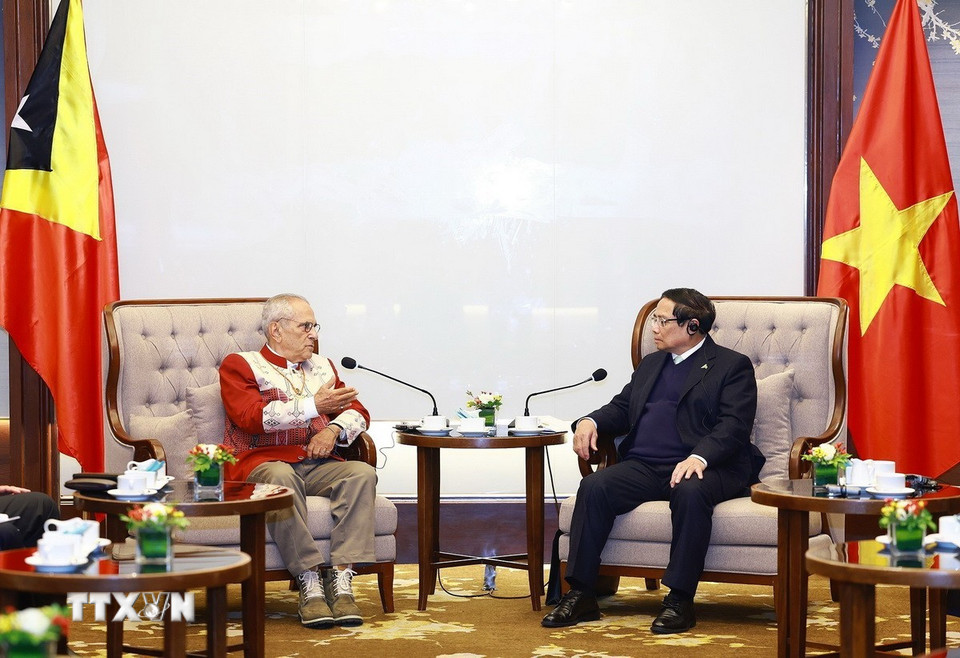 Thủ tướng Phạm Minh Chính hội kiến Tổng thống Timor-Leste Jose Ramos-Horta. (Ảnh: Dương Giang/TTXVN)