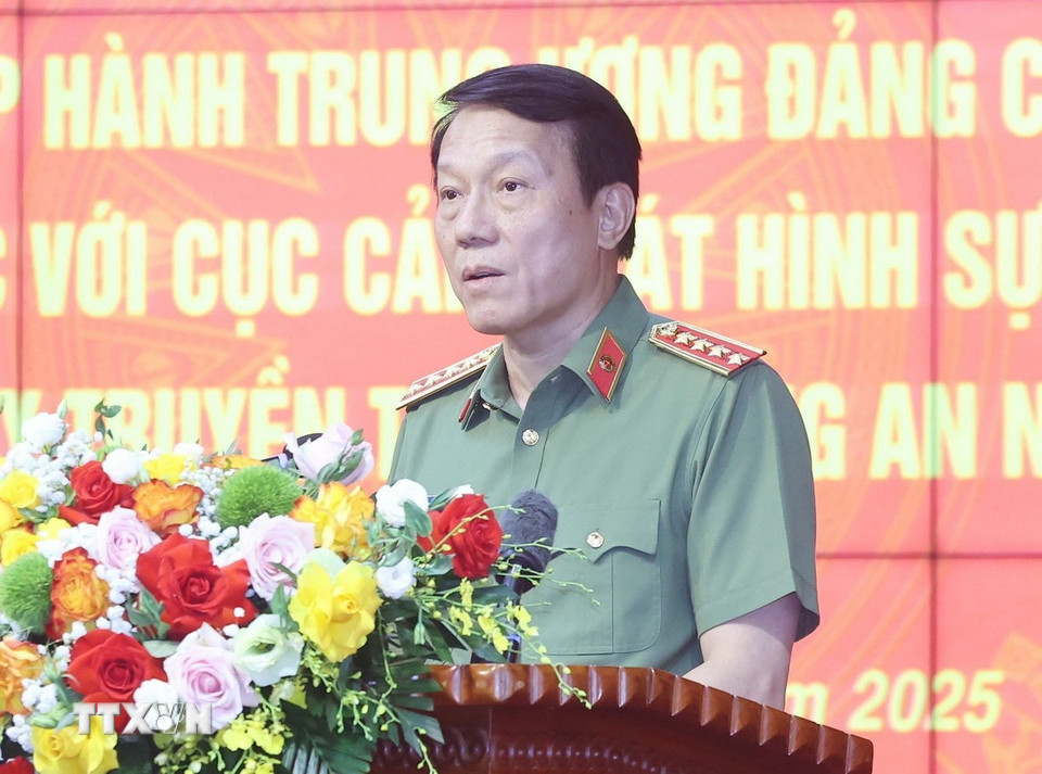 Đại tướng Lương Tam Quang, Bộ trưởng Bộ Công an phát biểu. (Ảnh: Thống Nhất/ TTXVN)
