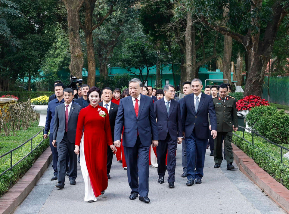 Tổng Bí thư Tô Lâm tại Khu Di tích Chủ tịch Hồ Chí Minh trong Phủ Chủ tịch. (Ảnh: Thống Nhất/TTXVN)