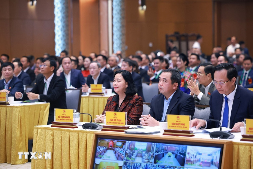 Các đại biểu dự Hội nghị Thủ tướng Chính phủ đối thoại với nông dân năm 2025. (Ảnh: Dương Giang/TTXVN)